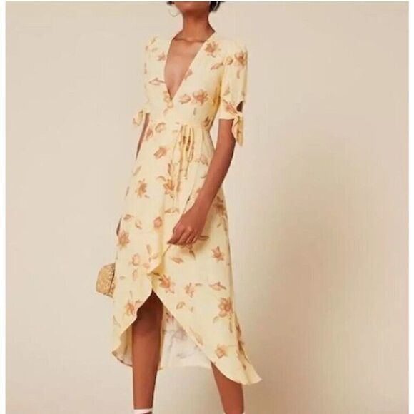 Reformation Floral Royce Wrap Maxi Dress Tuscany Yellow Size Large - Picture 12 of 12